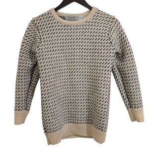 Aran Sweater Market 100% Wool Birdseye Knit Sweater Ireland XS Cream/Navy